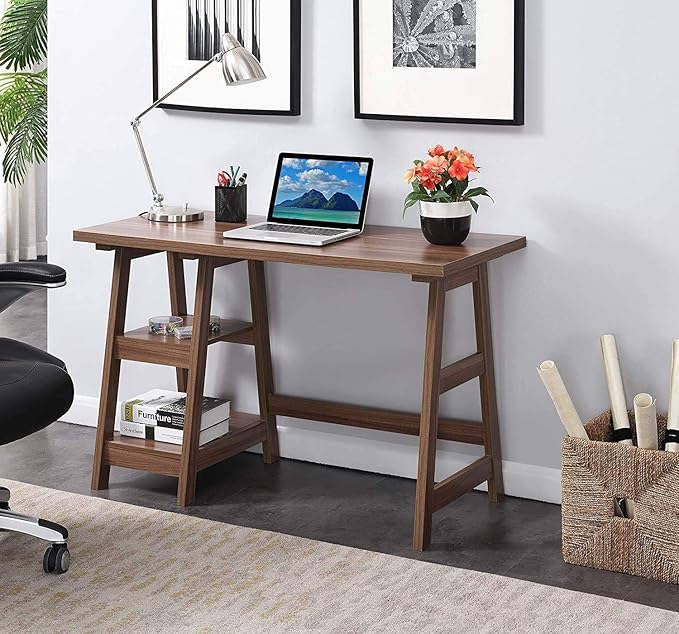 Convenience Concepts Designs2Go Trestle Desk with Shelves, 47", Cappuccino