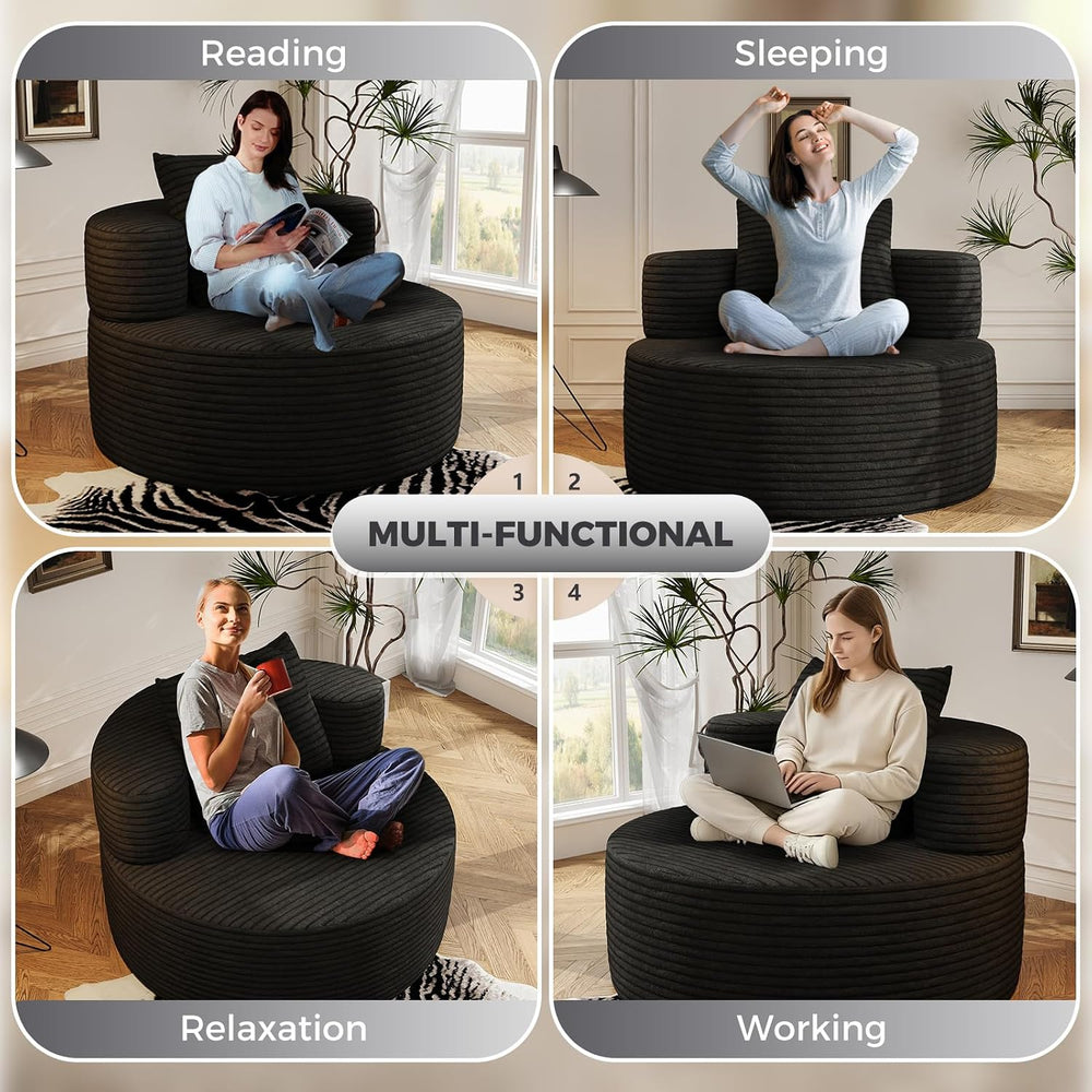 37.4" Boneless Round Chair, Chaise Lounge Cloud Chair Indoor, Upholstere...