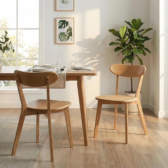 100% Solid Oak Wood Dining Chairs,Mid Century Modern Dining Chairs with Rounded Backrest,Kitchen,Dining Room Chairs Set of 1/2/4 (1, Natural Color)