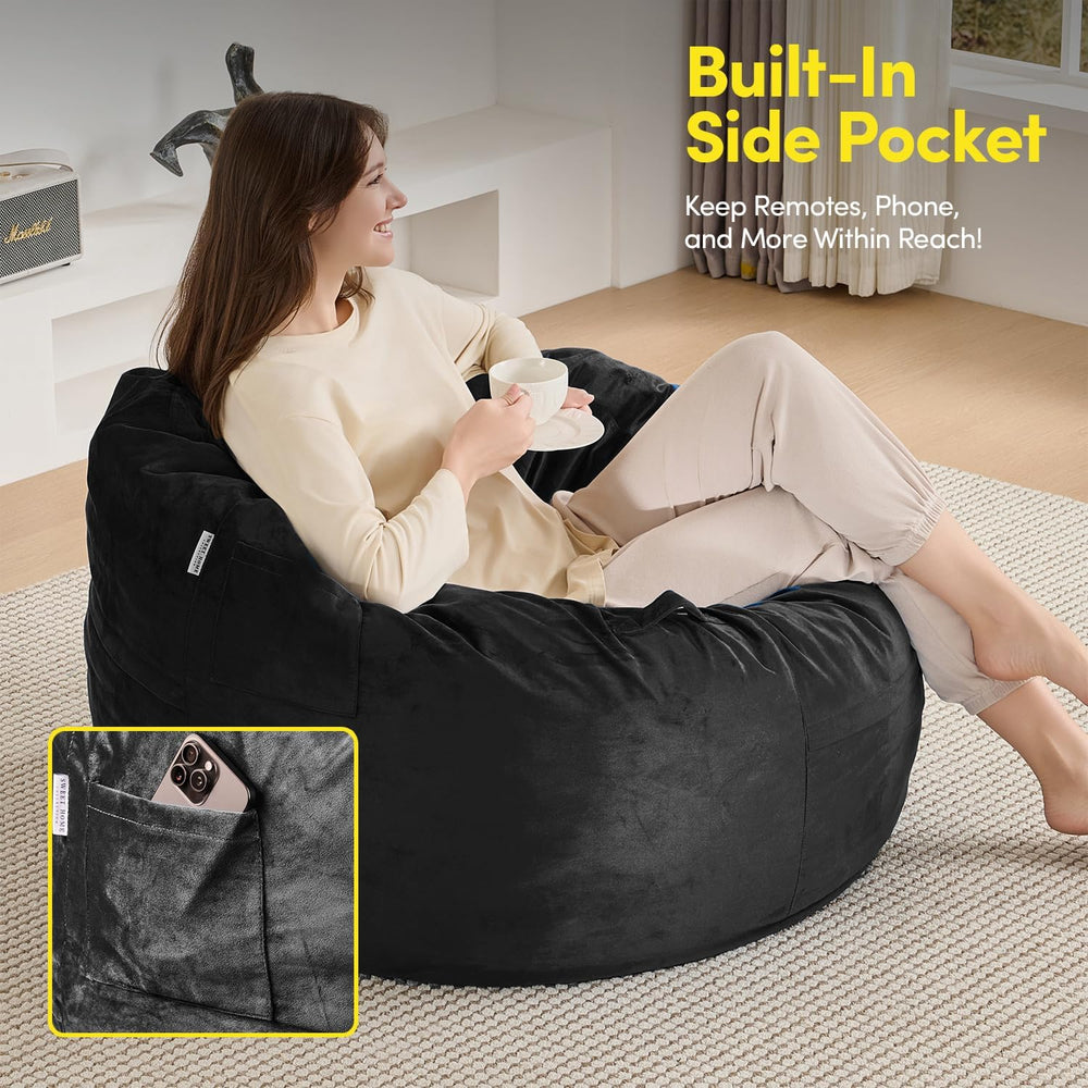 Bean Bag Chair 3ft Memory Foam Sack with Removable Velvet Cover, Ultra Soft F...