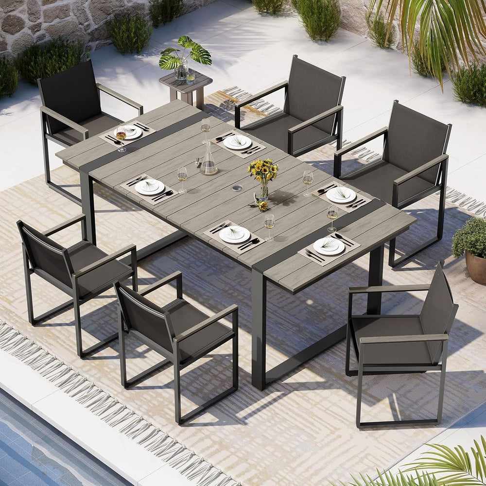 Full Grounded Outdoor Dining Set, Aluminum Patio Table and Chairs