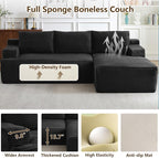 96" Modular Sectional Sofa Couches L-Shape Couch 3 Seat Modular Sofa Corduroy Memory Foam Sectional Boneless Couches for Living Room, Cloud Couch with Oversized Chaise(Black, Right Facing)