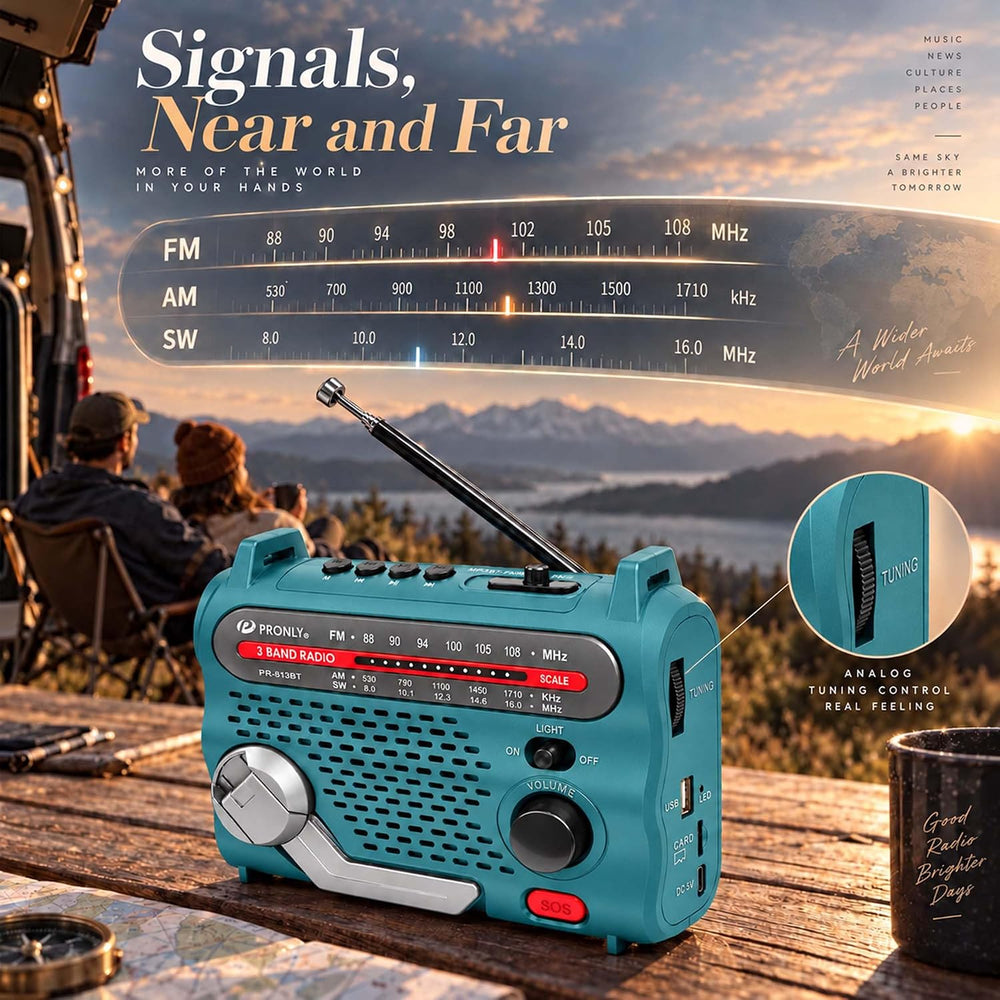 PR-813BT Portable AM FM SW Radio with Bluetooth, Solar Charging