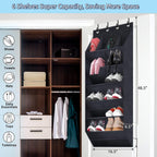 Over The Door Shoe Organizer, 2 Pack Hanging Organizer with Large Deep Pockets, Rack for Closet and Dorm Narrow Door, Holder Black