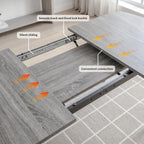 HIPIHOM Extendable Dining Table Set for 6, 55.1" to 70.87" Expandable Kitchen & Dining Room Table with 6 Upholstered PU Leather Chairs (Grey Table)