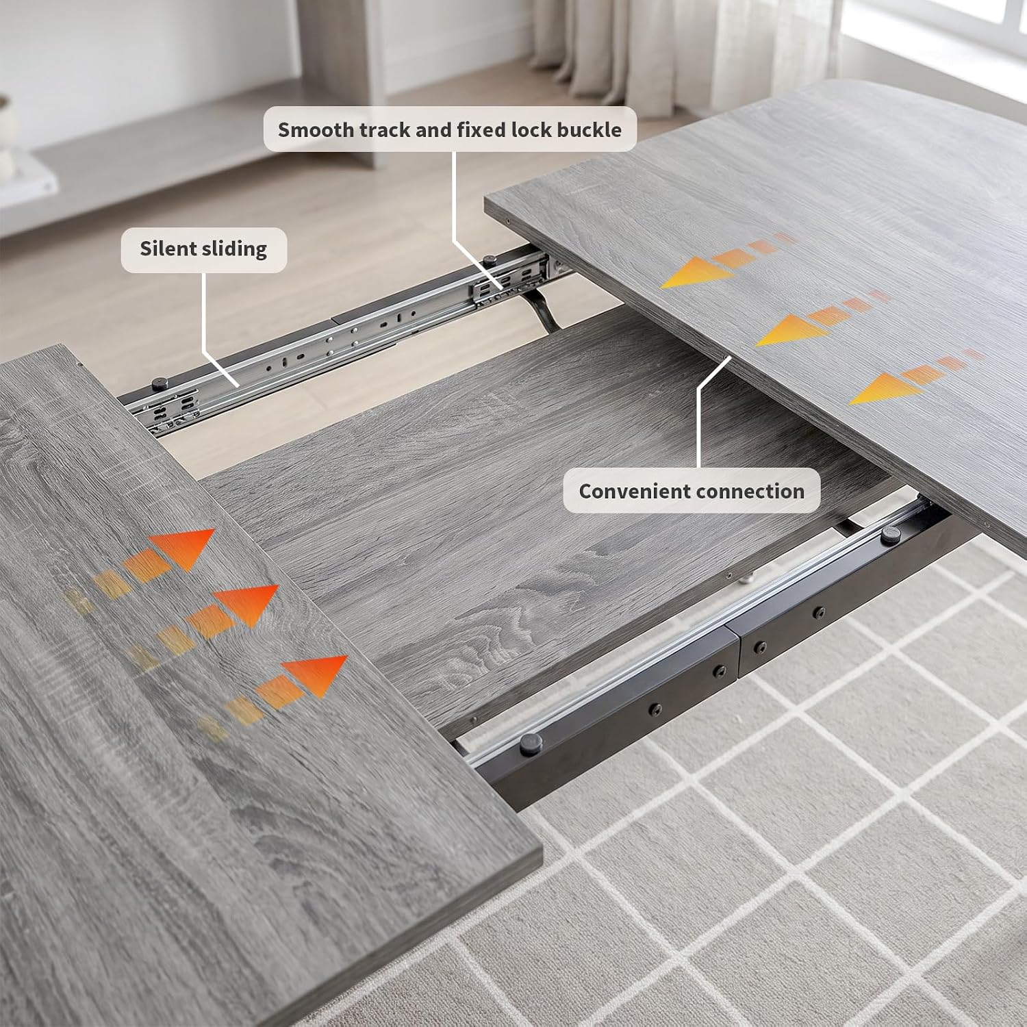 HIPIHOM Extendable Dining Table Set for 6, 55.1" to 70.87" Expandable Kitchen & Dining Room Table with 6 Upholstered PU Leather Chairs (Grey Table)