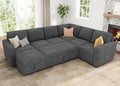 HONBAY Modular Sectional Couch with Pull Out Bed, Corduroy Sleeper Sofa with Storage Ottoman, U Shaped Sectional Couches for Living Room, Dark Grey