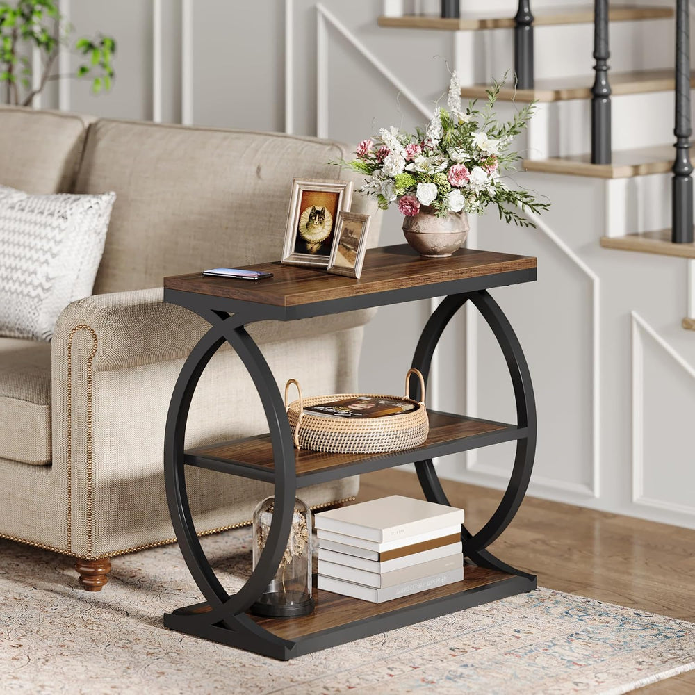 Tribesigns End Table, Narrow 3-Tier End Table for Living Room, Industrial Woo...