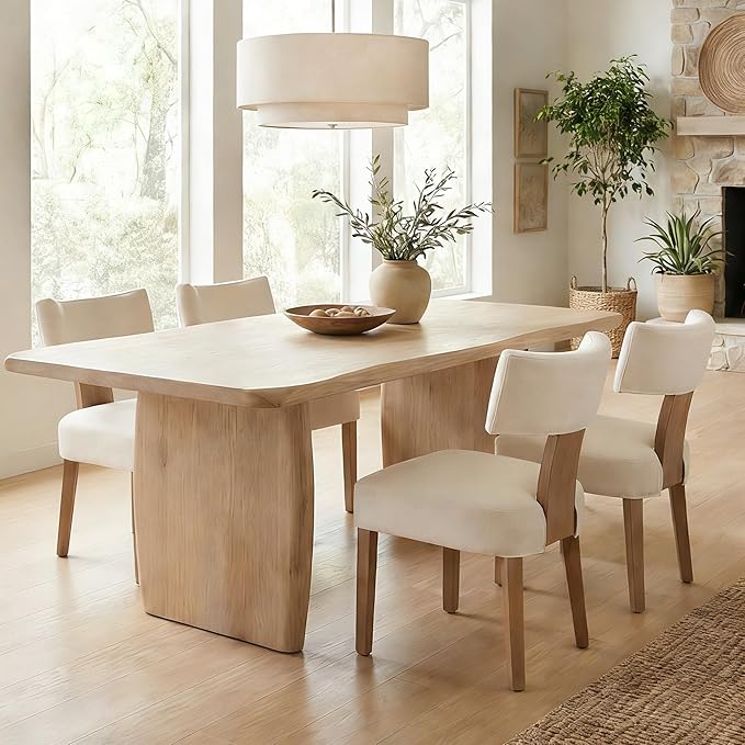 HNY Mid Century Modern Dining Chairs Set of 4 with Seat Covers, Farmhouse Lin...