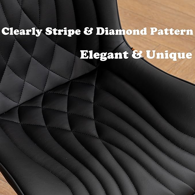 YOUTASTE Black Dining Chairs Set of 2 Mid Century Modern Kitchen&Dining Room Chairs Armless Upholstered Faux Leather Accent Chairs with Back Metal Vanity Lounge Side Chair for Living Room Bedroom