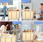 Laundry Cart for Commercial/Home,12 Bushels Heavy Duty Large Stainless Steel Rolling Laundry Basket with Wheels，for Laundry/Toys/Sundries Organizer and Storage,286LBS Load