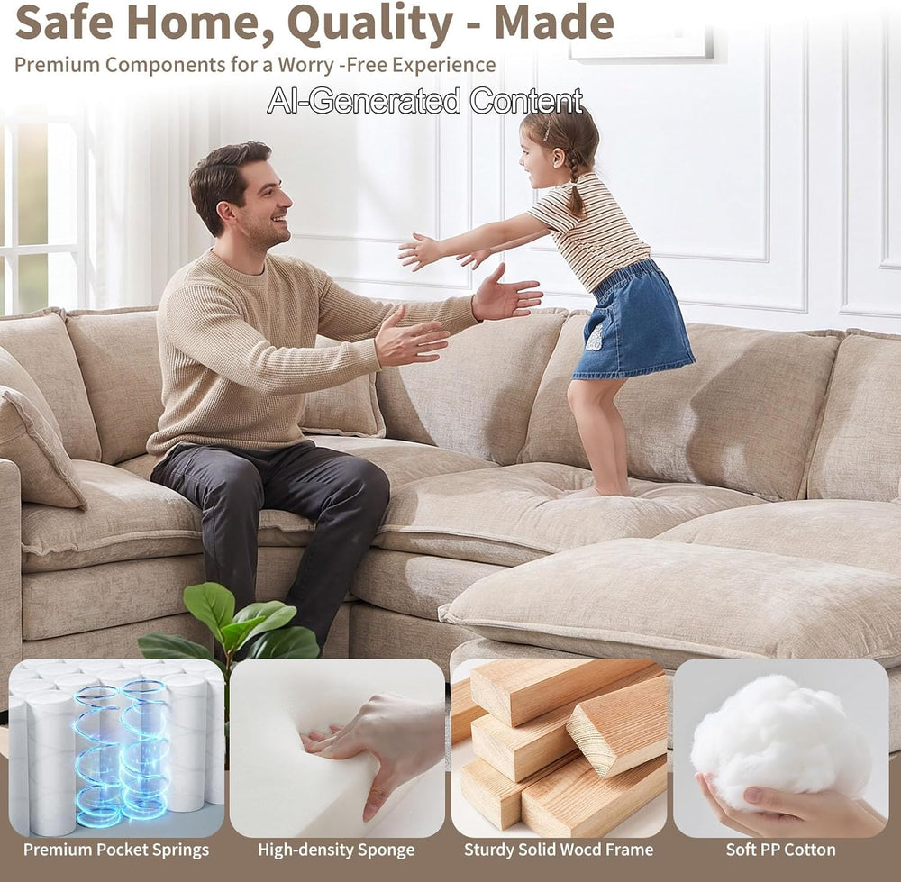 GNIXUU 76.7" Camel Small L Shaped Cloud Couch Loveseat Sofa with Ottoman...