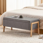 Furniliving Storage Bench for Bedroom, Modern End of Bed Storage Ottoman Bench, Upholstered Linen Ottoman Bench with Metal Legs, Folding Bedroom Bench for Living Room, Entryway, Grey