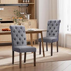Dining Chairs Set of 2, Button Tufted Parsons Upholstered Chairs with Solid Wood Legs, Mordern Fabric Kitchen Chairs for Dining Room，Grey
