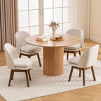 Wahson Upholstered Dining Chairs Set of 6, Modern Linen Fabric Dining Room Chairs with Solid Wood Legs & Double-Padded Seat, Swivel Accent Desk Chair for Kitchen Dining Room Restaurant - Beige