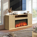 Evermagin 67" Oak Fluted Fireplace TV Stand for TVs up tp 75", Mid-Century Modern Entertainment Center with Storage Cabinets and Doors, Wood Media TV Consoles for Living Room and Bedroom