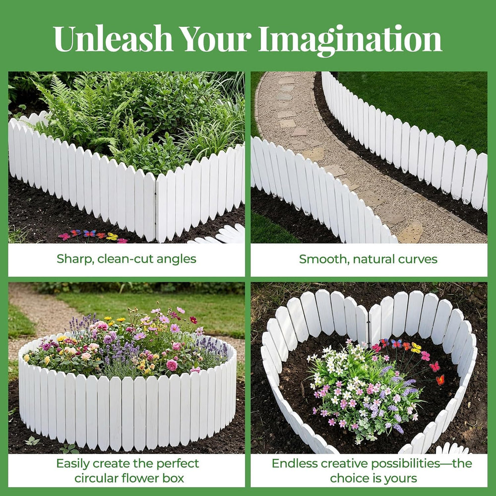 Wood Garden Edging, 12" H x 6.6 Ft L, 1 Pack, White Garden Fence