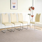 Goujxcy Dining Chairs Set of 4, Modern High Back Kitchen Chairs with Metal Legs and Faux Leather Padded Seat Upholstered Dining Chairs for Dining & Kitchen,Living Room (Light Yellow&Silver, Set of 4)