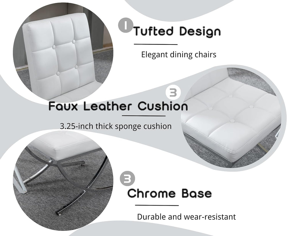 EALSON Modern Dining Chairs Set of 6, White Leather Upholstered Seater with C...
