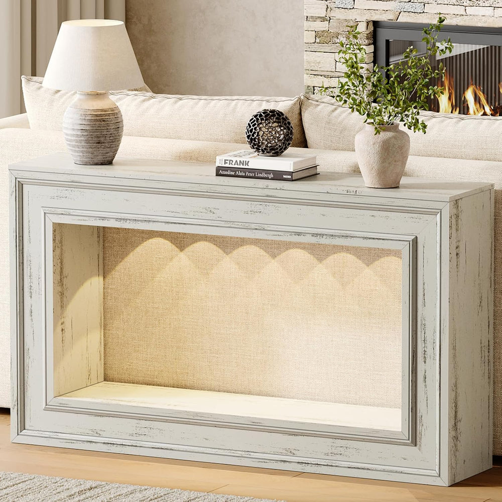 Rresyet 55" Narrow Entryway Console Table with LED Lights & Storage,...