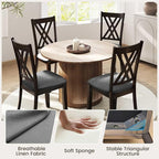 Giantex Wooden Dining Chairs Set of 4, Linen Fabric Upholstered Kitchen Chair w/Rubber Wood Frame, Wide Padded Seat, Curved Cross Back, Farmhouse Side Chairs for Living Room Restaurant, Dark Gray