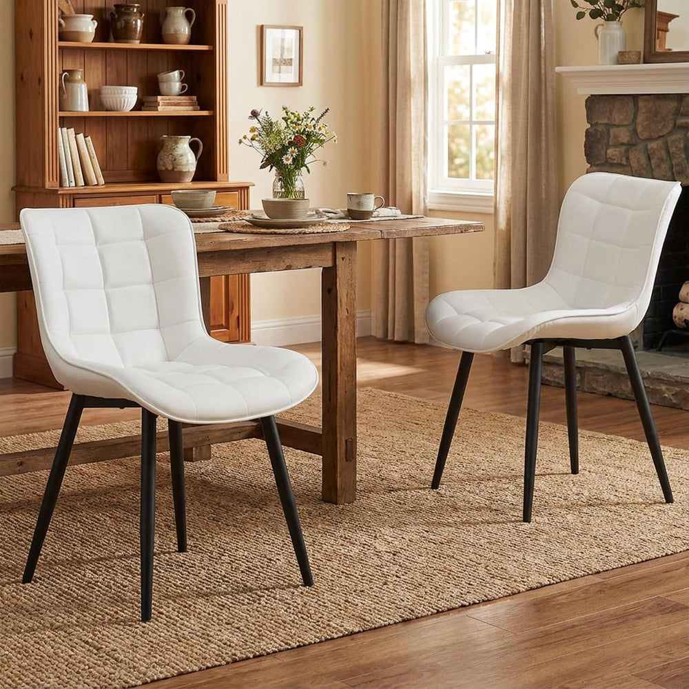 YOUTASTE White Dining Chairs Set of 2, Faux Leather Upholstered Armless Chair...