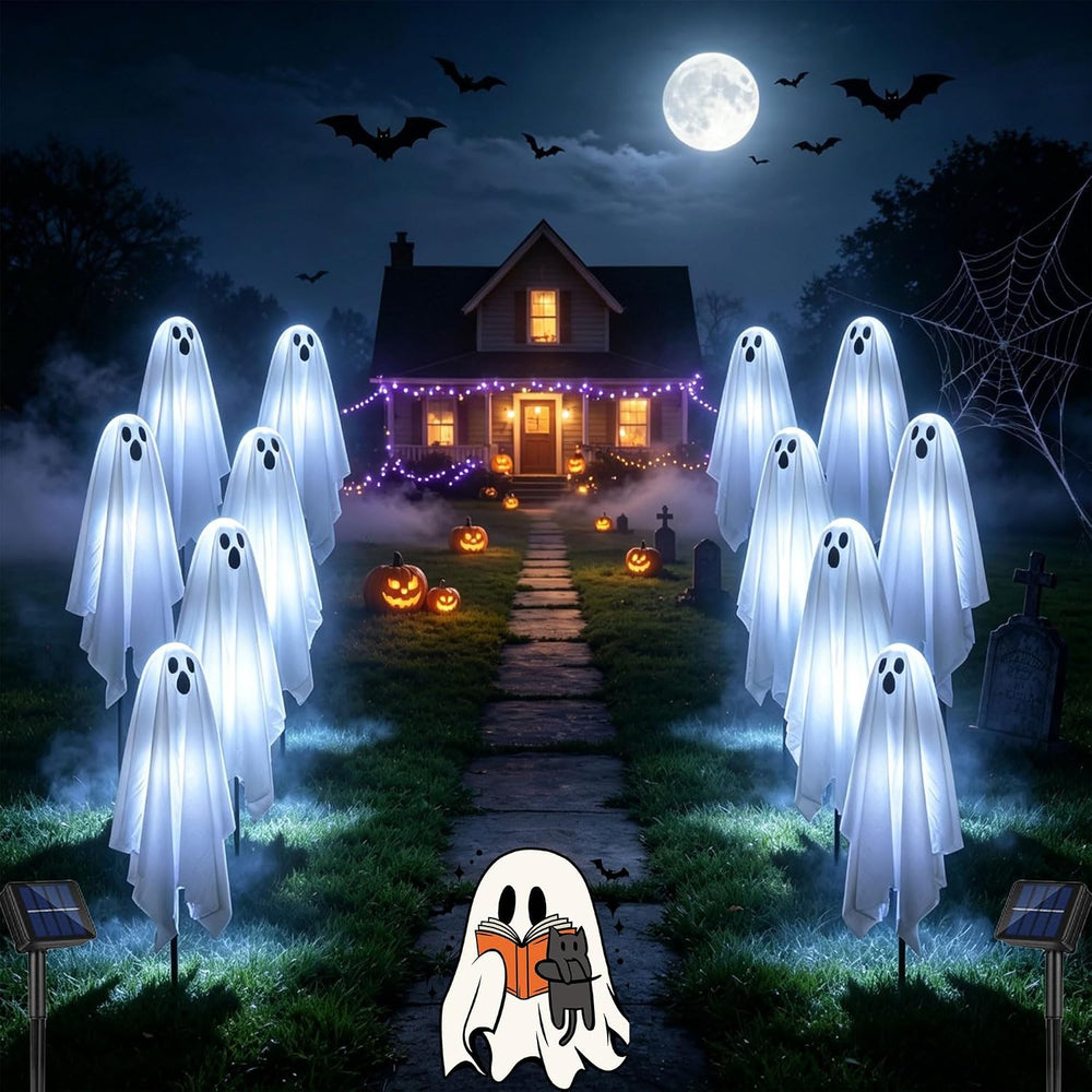 6 Pack Halloween Solar Ghost Lights Outdoor Decorations, 12.82FT Spooky Ghost...