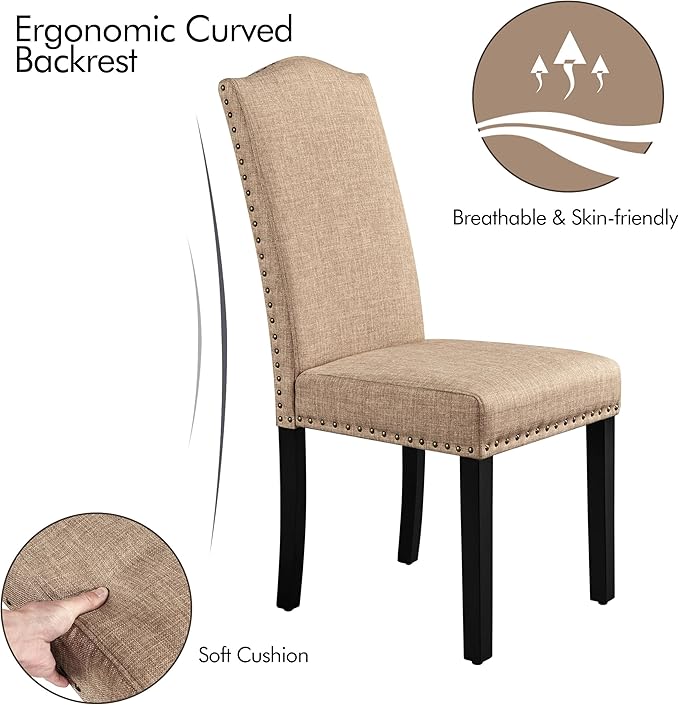 Yaheetech Upholstered Dining Chairs Set of 4, Modern Kitchen Chairs with Nail...