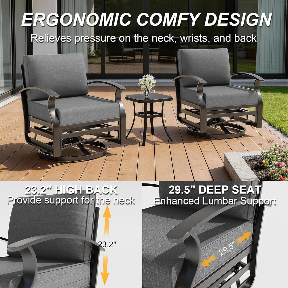 Gotland 5 Piece Patio Set, Aluminum Outdoor Swivel Chairs Set of 2 with 2 Ott...
