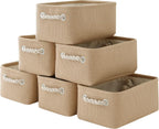 Organization and Storage Basket for Gifts Empty - 12x8x5.2 inch Small 6 Pack Collapsible Storage Box for Organizing, Fabric Storage Cubes for Cloth Books Laundry Canvas(Beige)