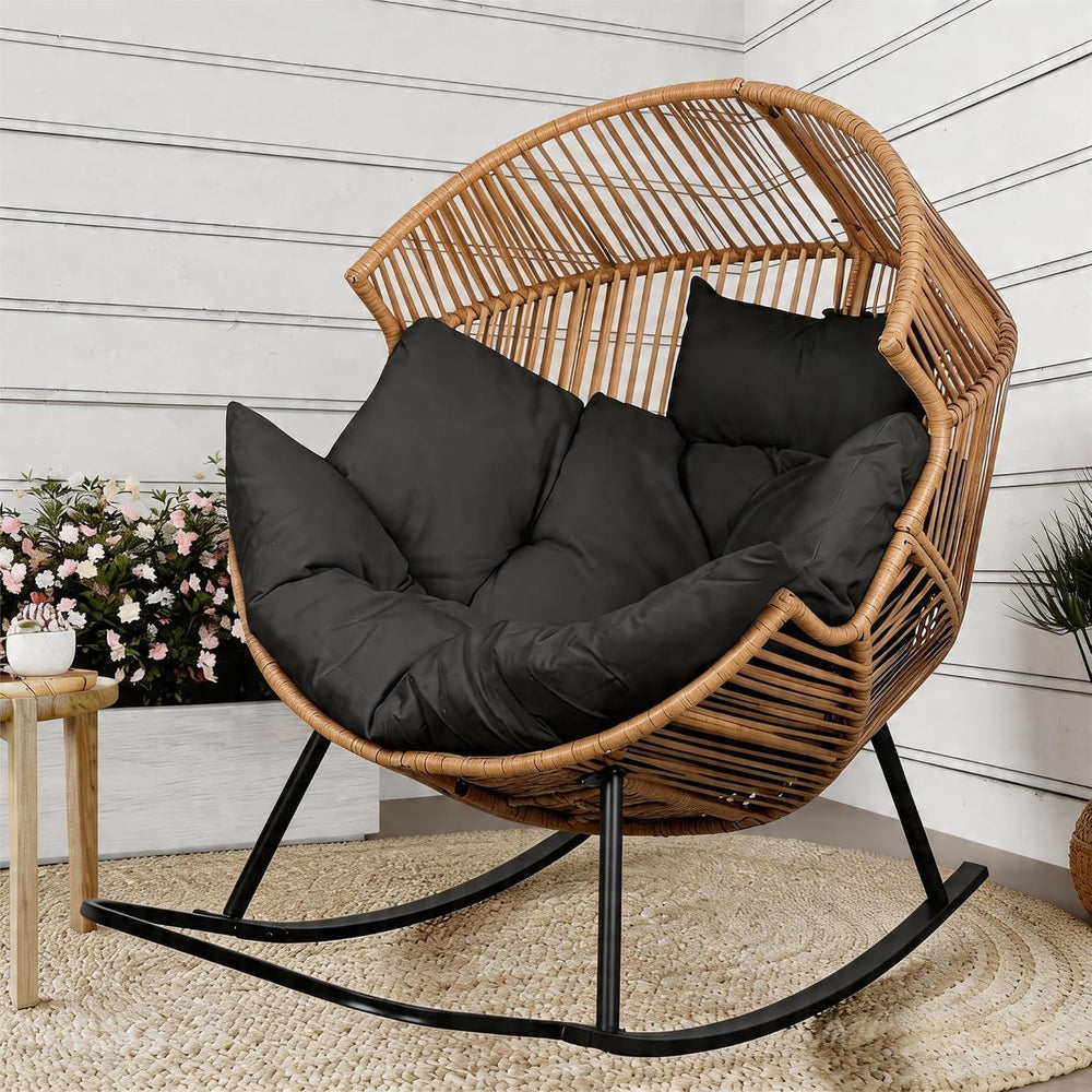 Shintenchi Wicker Egg Chair, Outdoor Indoor Rocking Chair, Large PE Rattan Ro...