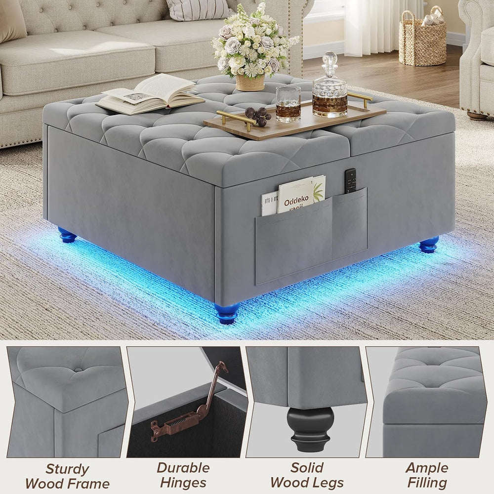 Dnxao Ottoman Coffee Table with Storage and Tray for Living Room, Gray | Tuft...