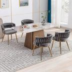 KCC Velvet Dining Chairs Set of 6, Gold Modern Dining Chair with Metal Legs, Woven Upholstered Dining Chairs for Dining Room, Kitchen, Vanity, Living Room (Gray)