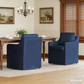 Upholstered Dining Chairs Set of 2, Modern Rolling Linen Dining Chairs with Casters,Swivel Armchair with Storage for Reading Room Kitchen Dining Room (Blue)
