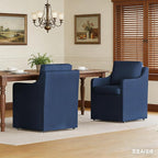 Upholstered Dining Chairs Set of 2, Modern Rolling Linen Dining Chairs with Casters,Swivel Armchair with Storage for Reading Room Kitchen Dining Room (Blue)