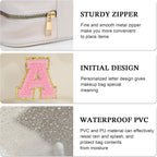 YOOLIFE Initial Make Up Bag Travel Toiletry Bag, Clear Makeup Bag Preppy Stuff Travel Essentials Pink Gifts for Women Teen Girlfriend Teacher Mom Birthday Birthday Gifts for Her Wife White A