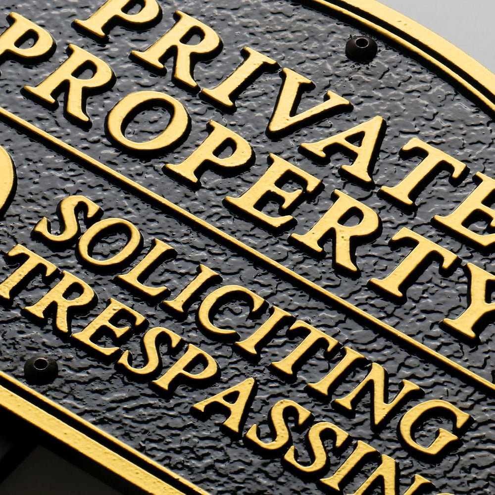 Private Property No Soliciting No Trespassing Cast Metal Yard Sign