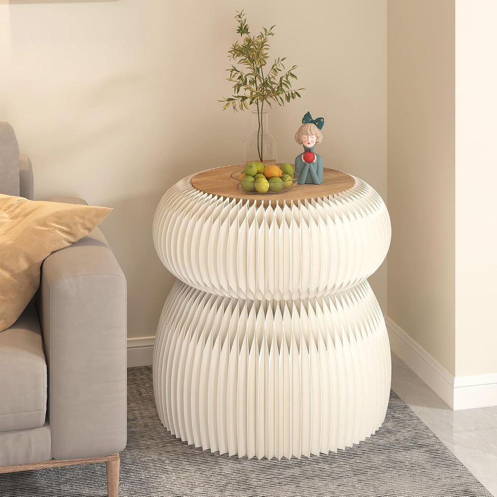 Stylish Honeycomb Paper Accent Table, Round Fluted Side Table, Decorative Acc...
