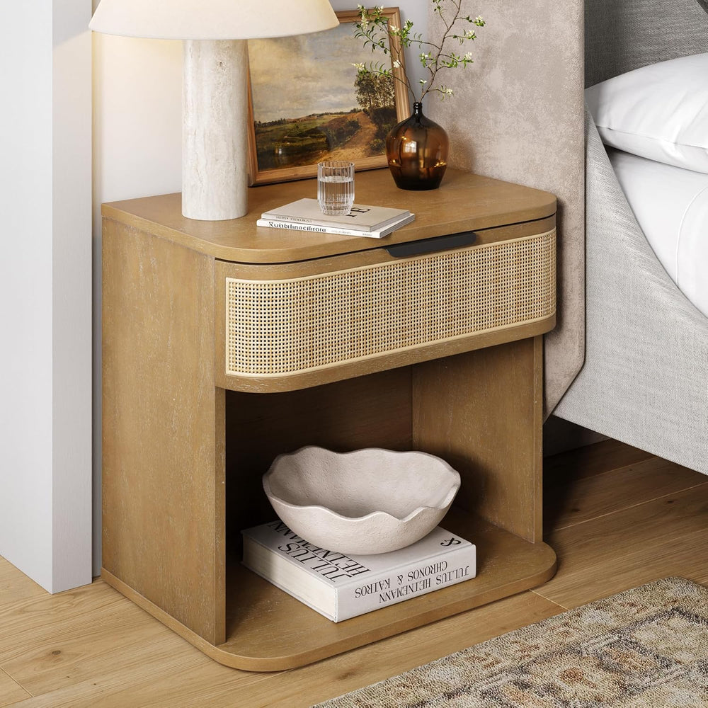Nathan James Keith Farmhouse Bedside Table, Modern Coastal Nightstand, Rattan...