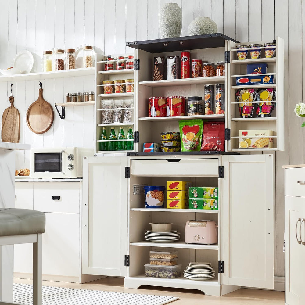 ACCOHOHO 72" Tall Wooden Pantry Storage Cabinet with Door Shelves & ...