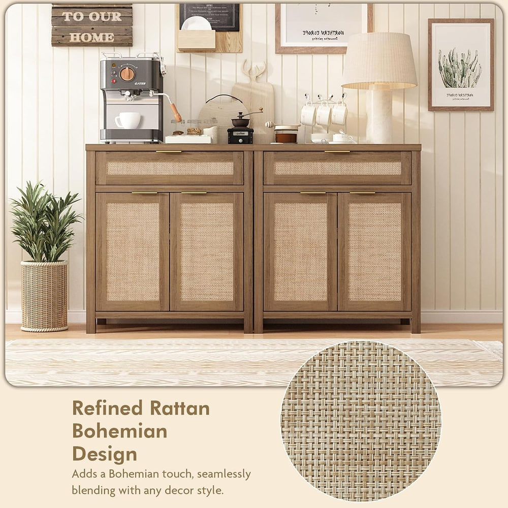 Sideboard Buffet Cabinet with Storage - 30" Rattan Boho Console Cabinets...