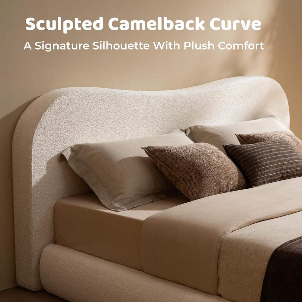 RECCI AirFrame Queen Upholstered Bed Frame with Camelback Curved Headboard