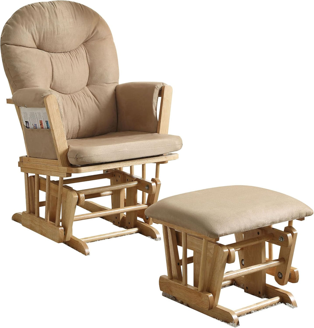 Taupe and Natural Oak 2 Pcs Glider Chair and Ottoman Set