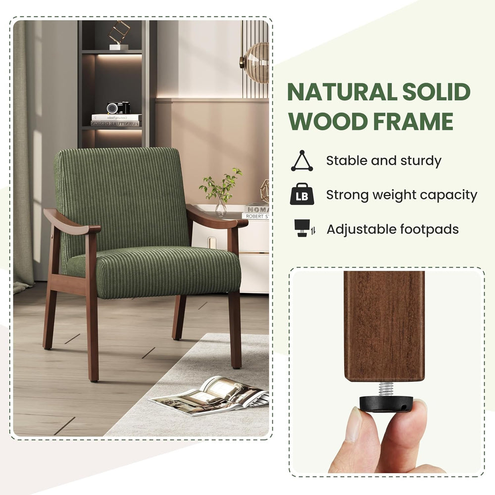 Yaheetech Accent Chairs, Mid-Century Corduroy Fabric Armchairs, Dark Green | ...