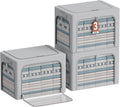 3Pack Clothes Storage Bins - Oxford Frame Storage Box Foldable Stackable Storage Organizer with 3 Openings Design, Metal Frame, Clear Window, Carry Handles (Grey, 100L-23.6 * 16.5 * 15.7in)
