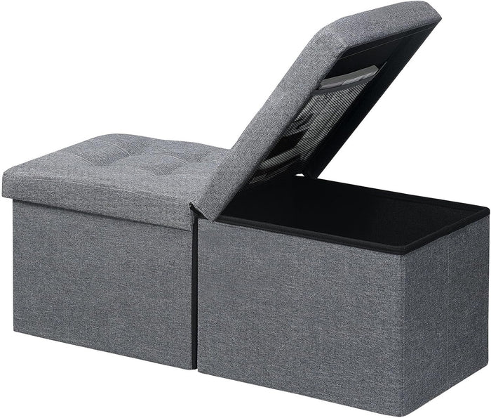 AmasSmile Footrest Ottoman Storage Bench,34" Linen Folding Chest,Gray