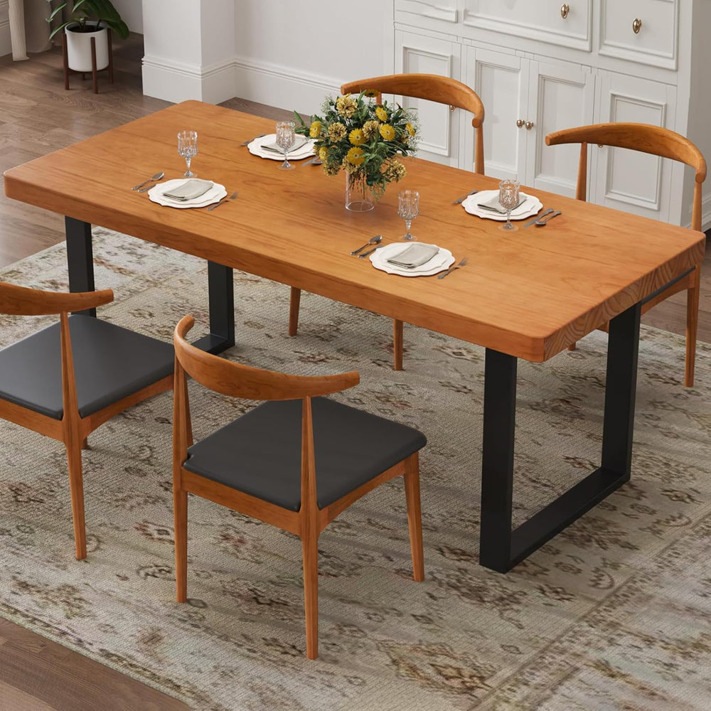 Stylish Modern Minimalist Solid Wood Dining Table with Sturdy Metal Base – Ea...