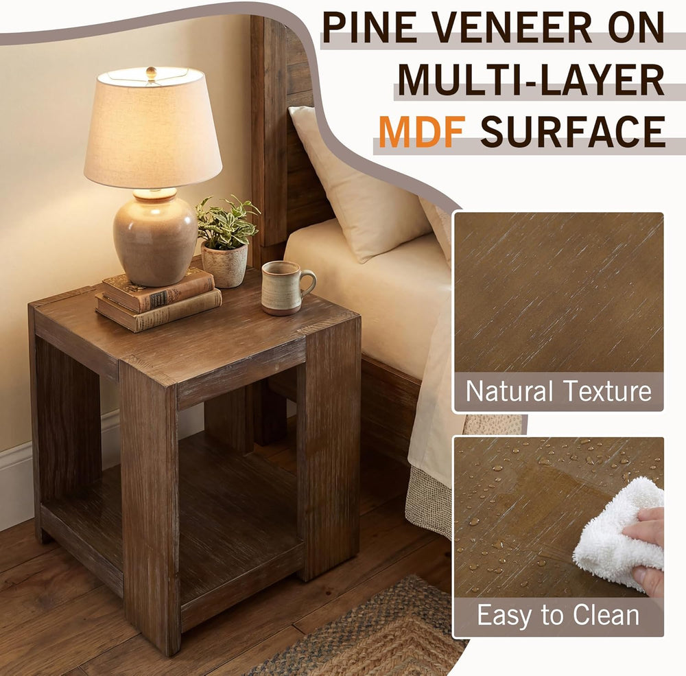 2-Tier Side Table for Living Room Set of 2, Rectangular End Table with Open S...