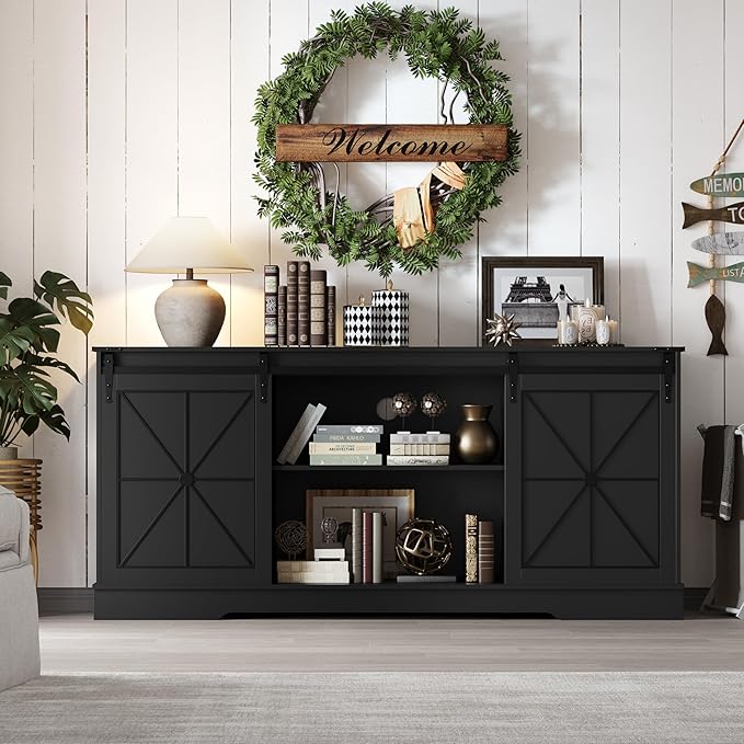 Farmhouse TV Stand for 65/60/55 Inch Tvs, Rustic Entertainment Center with St...