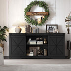 Farmhouse TV Stand for 65/60/55 Inch Tvs, Rustic Entertainment Center with Storage Cabinets & Sliding Barn Doors, Modern Media Console Table, Wood Television Furniture for Living Room, Bedroom, Black